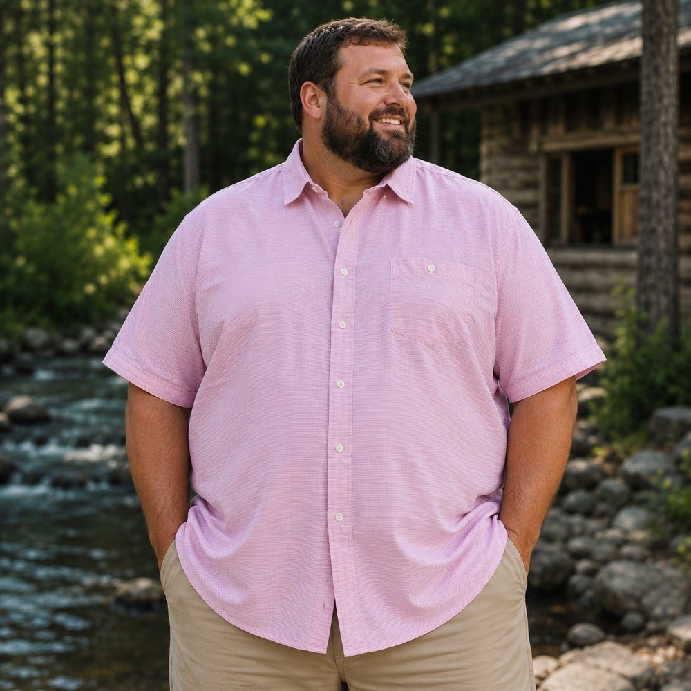 Izod Saltwater Men's 3XL Pink Striped Button-Up Coastal Beach Casual Resort
